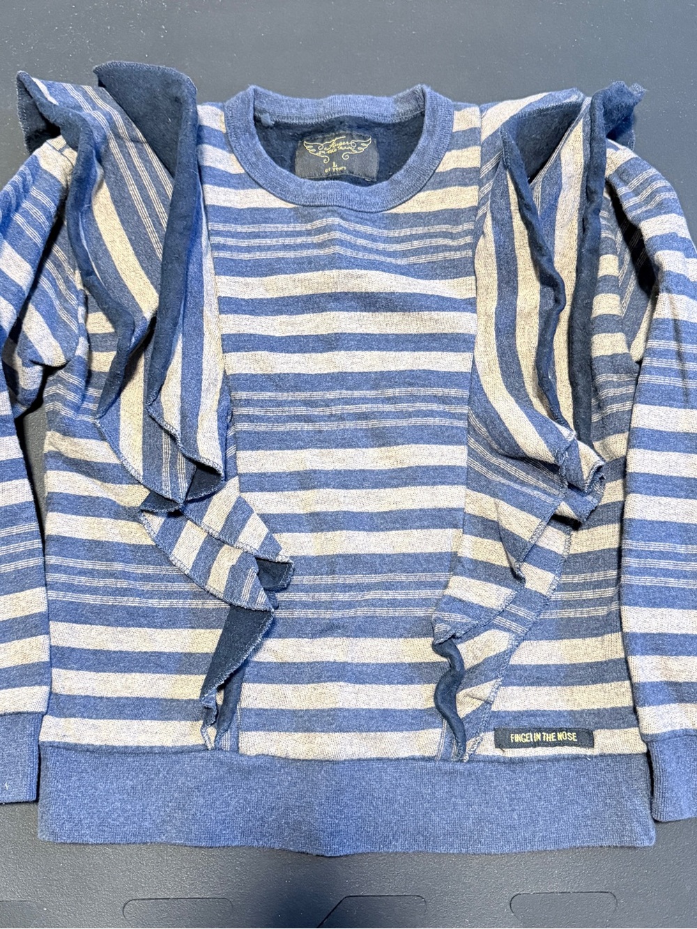 Finger In The Nose Blue & Light Blue Striped Ruffle Sweatshirt